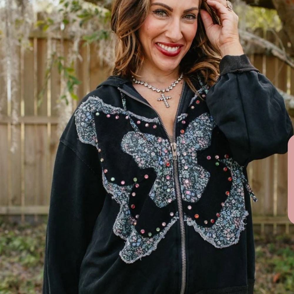 POL Black Hoodie with Butterfly Design
